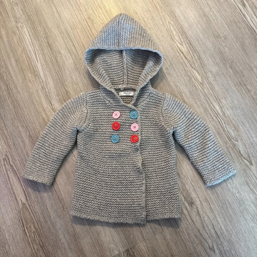 Baby Boden 6-12 Months Knit Wool Cashmere‎ Button Hoodie Cardigan